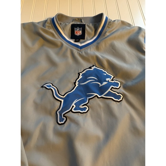 NFL Detroit Lions Windbreaker Pullover Mens L Gray Blue Logo Jacket - Picture 3 of 11